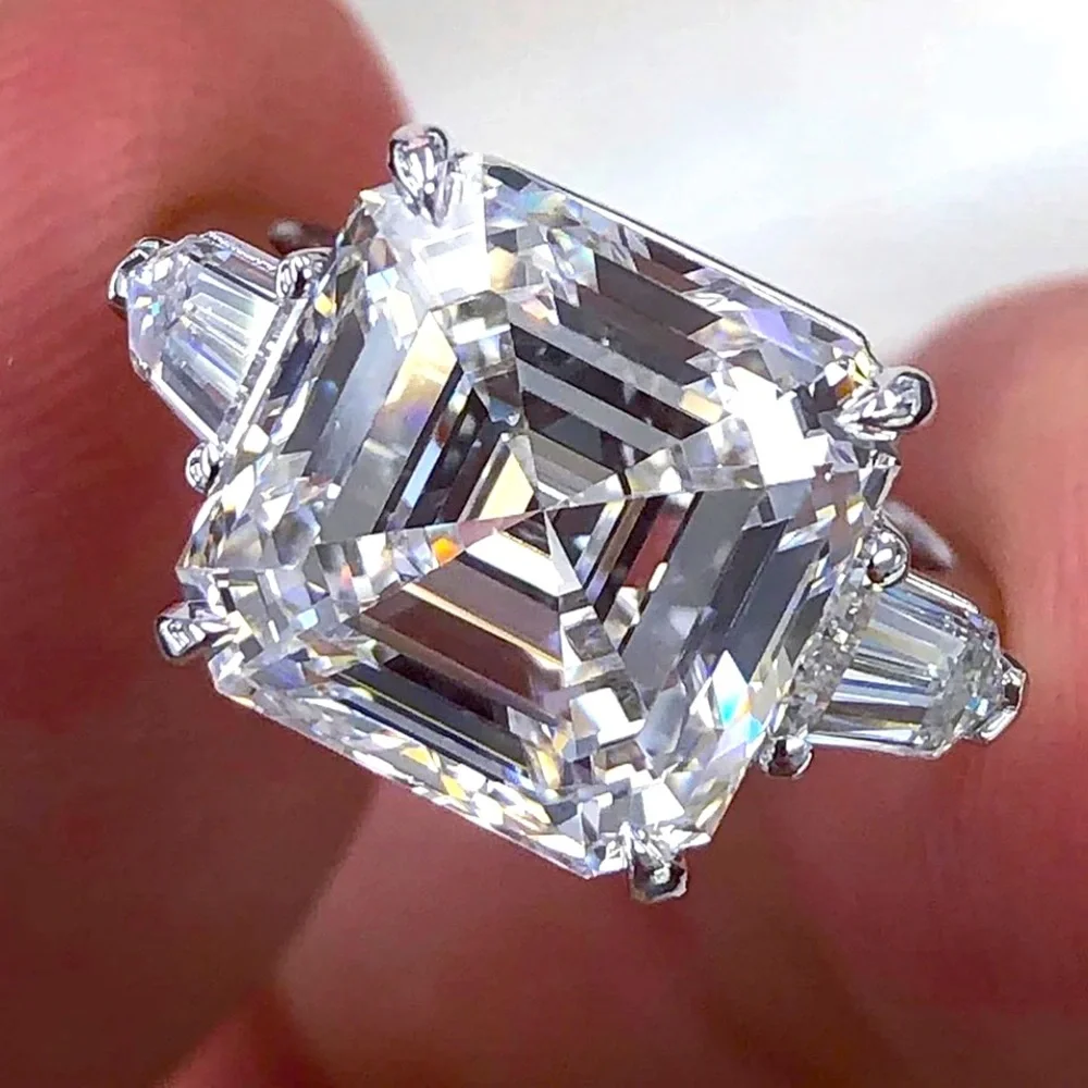 5.62ct  Exaggerated Hip Hop Bolt Bling Silver Pinky Ring Asscher Cut Men's